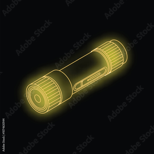 Yellow neon outline of a flashlight glowing on a black background