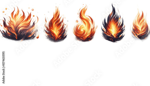 Set abstract flame isolated transparent background concept of effect texture ablaze graphic design bonfire blaze at night burn of fire sizzling danger explosion