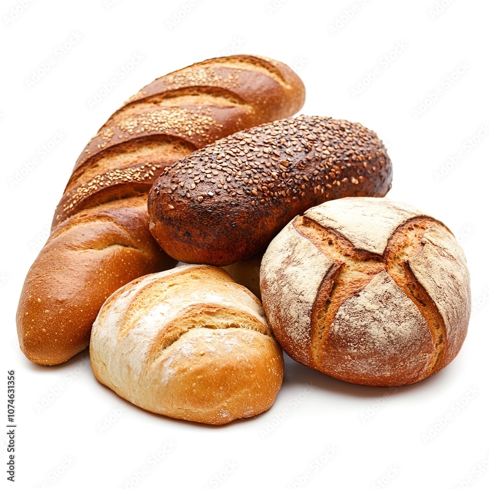 bread on an isolated white background, random position, studio light, high quality