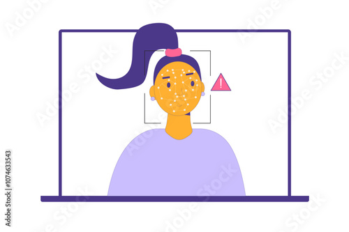 Facial Recognition System. Deepfake isolated on white background. Vector hand drawn flat outline illustration