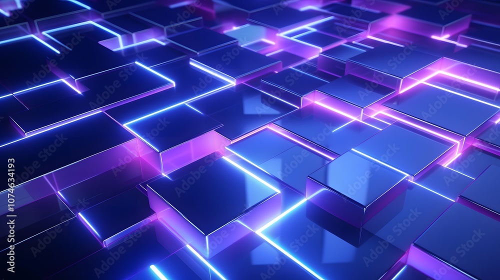 3d rendering of purple and blue abstract geometric background. Scene for advertising, technology, showcase, banner, game, sport, cosmetic, business, metaverse. Sci-Fi Illustration. Product display