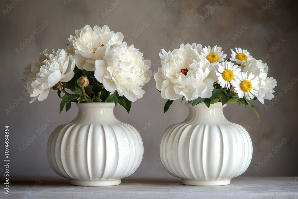 White vases with flowers