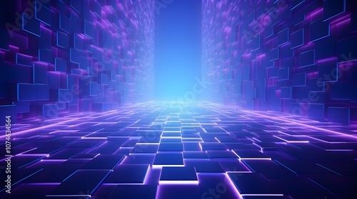 3d rendering of purple and blue abstract geometric background. Scene for advertising, technology, showcase, banner, game, sport, cosmetic, business, metaverse. Sci-Fi Illustration. Product display