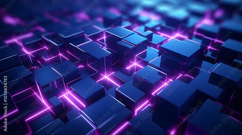 Obraz premium 3d rendering of purple and blue abstract geometric background. Scene for advertising, technology, showcase, banner, game, sport, cosmetic, business, metaverse. Sci-Fi Illustration. Product display