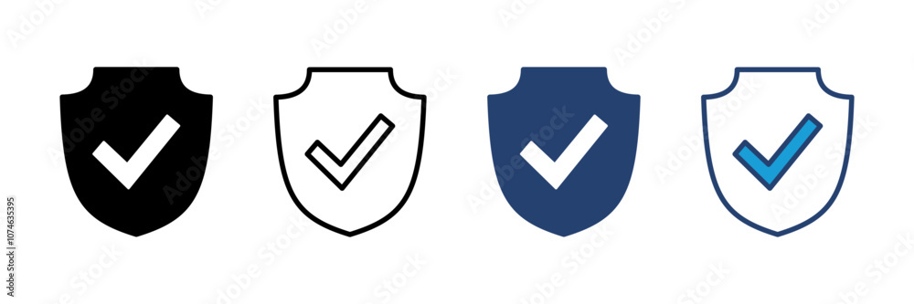 Shield check mark icon vector. Protection approve sign. Safe icon vector Shield check mark icon vector. Protection approve sign. Safe icon vector
