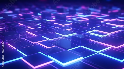 3d rendering of purple and blue abstract geometric background. Scene for advertising, technology, showcase, banner, game, sport, cosmetic, business, metaverse. Sci-Fi Illustration. Product display