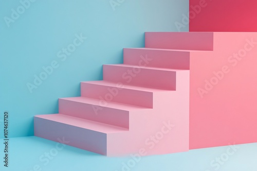 Pink Stairs Against a Blue Wall: Minimalist Abstract Art