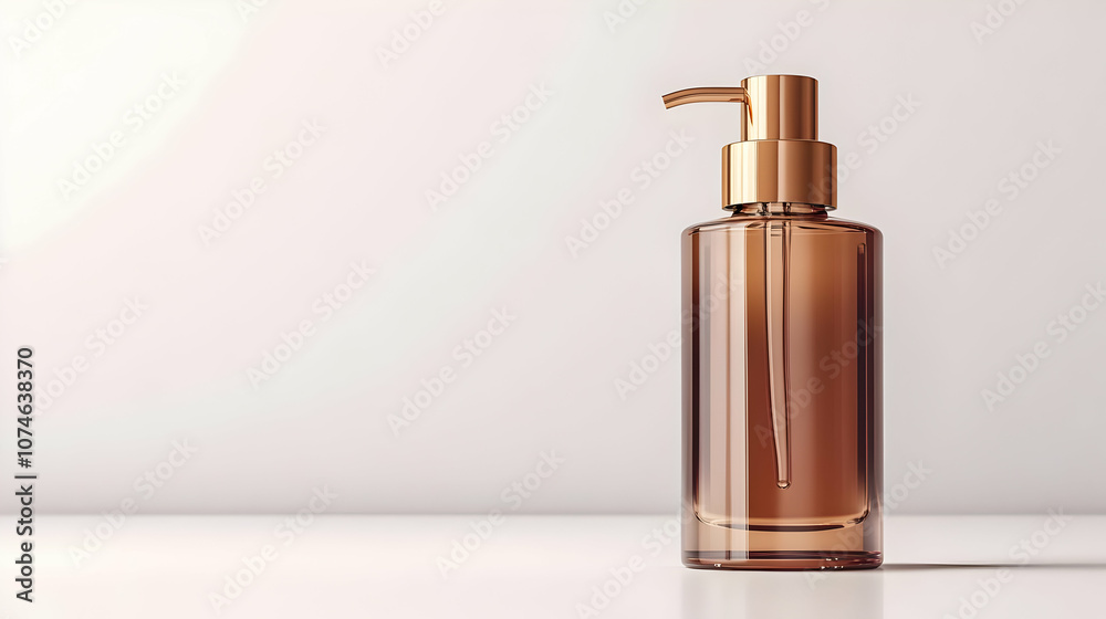 Amber Glass Pump Bottle with Gold Cap - 3D Illustration Amber Glass Pump Bottle with Gold Cap - 3D Illustration