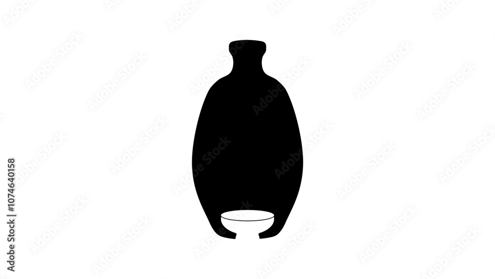 Antique Sake Bottle, black isolated silhouette Antique Sake Bottle, black isolated silhouette