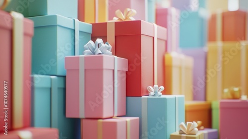 Stack of diverse gift boxes in soft pastel colors.