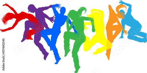 Street dancers dancing silh...