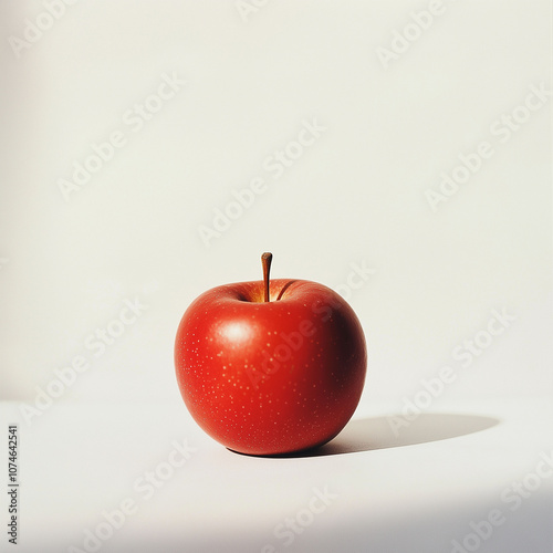 A pristine apple stands alone against a white background, bathed in soft lighting that enhances its color and texture