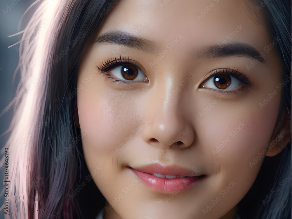Close up portrait of beautiful asian woman with long dark hair. Close up portrait of beautiful asian woman with long dark hair.