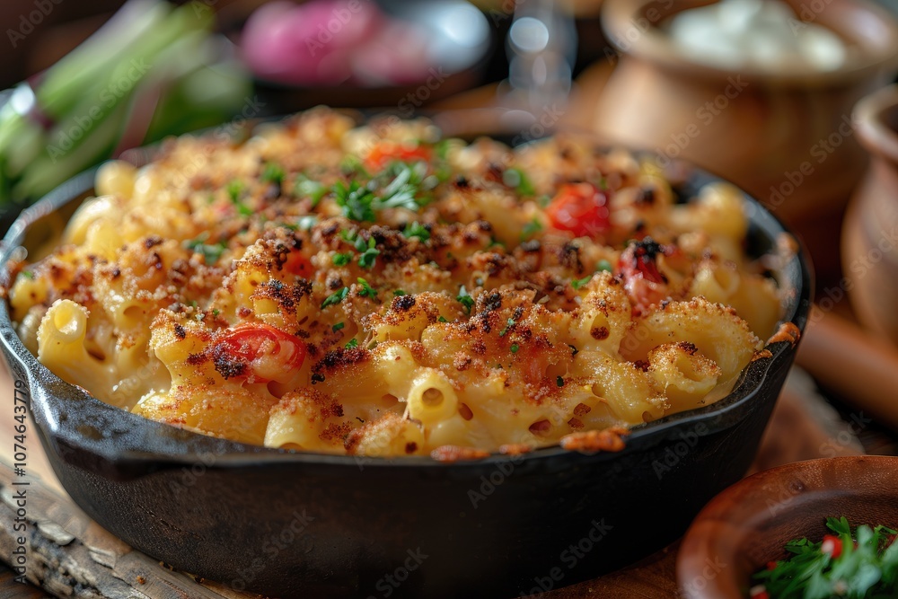 A Close-Up of Creamy Macaroni and Cheese with Toasted Breadcrumbs A Close-Up of Creamy Macaroni and Cheese with Toasted Breadcrumbs