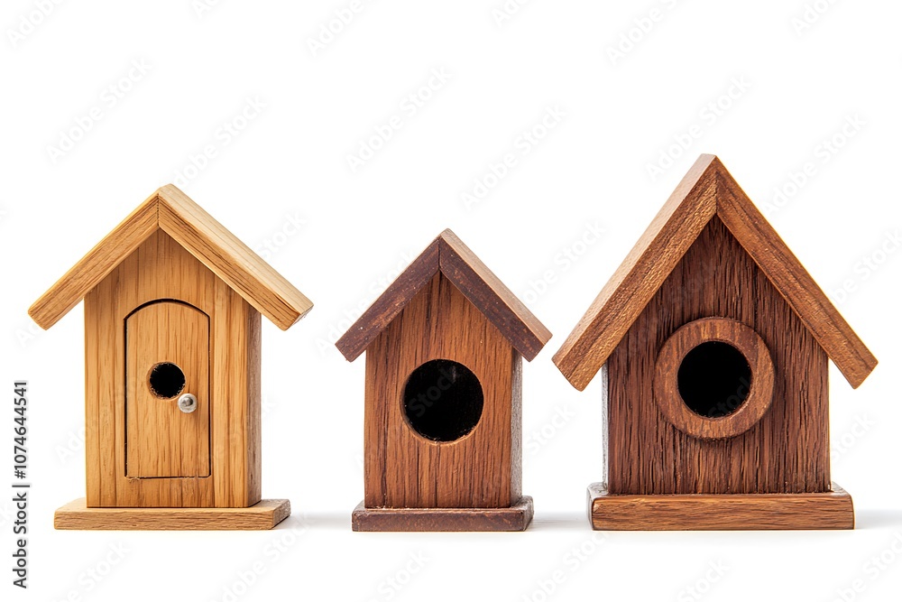 Birdhouses isolated on a white background, close up Birdhouses isolated on a white background, close up