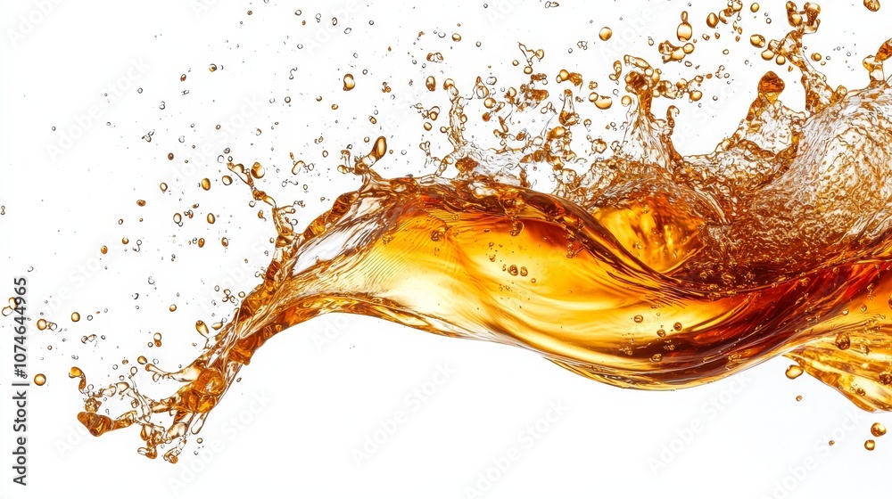 Fototapeta premium A dynamic splash of brown liquid against a white background, showcasing droplets and fluid motion.