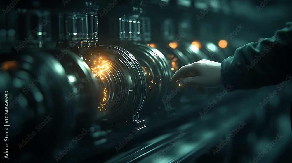 A hand interacts with glowing, mechanical devices in a dark environment, suggesting a blend of technology and mystery. A hand interacts with glowing, mechanical devices in a dark environment, suggesting a blend of technology and mystery.