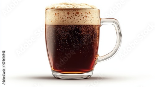 A frothy mug of dark beer, showcasing bubbles and a creamy top, perfect for social gatherings or relaxation.