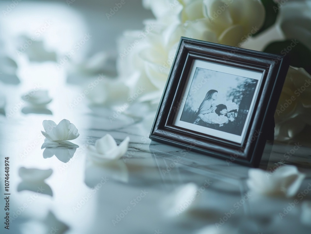 Fototapeta premium Framed Monochrome Floral Arrangement in Peaceful Vintage Setting