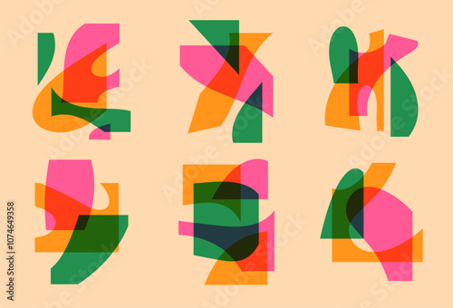 Set of trendy contemporary risograph aesthetics elements, riso print effect