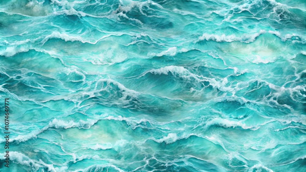 Seamless Abstract Pattern of Turquoise Waves with Foamy White Caps Seamless Abstract Pattern of Turquoise Waves with Foamy White Caps
