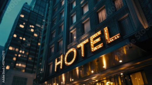 The text "HOTEL" on the facade of a luxury hotel.