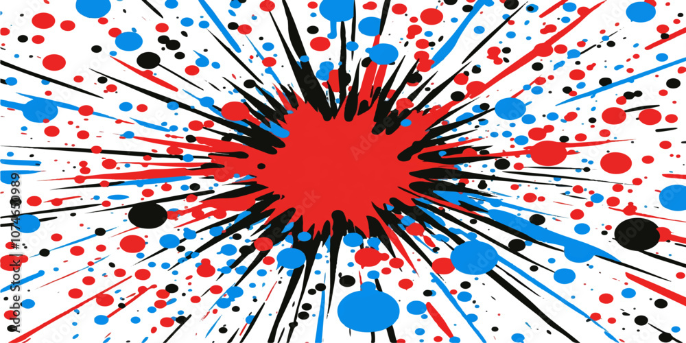 Fototapeta premium Vector comic book-style cartoon explosion with red and blue dots on a white background