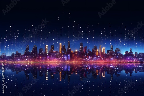 Smart city with particle glowing light