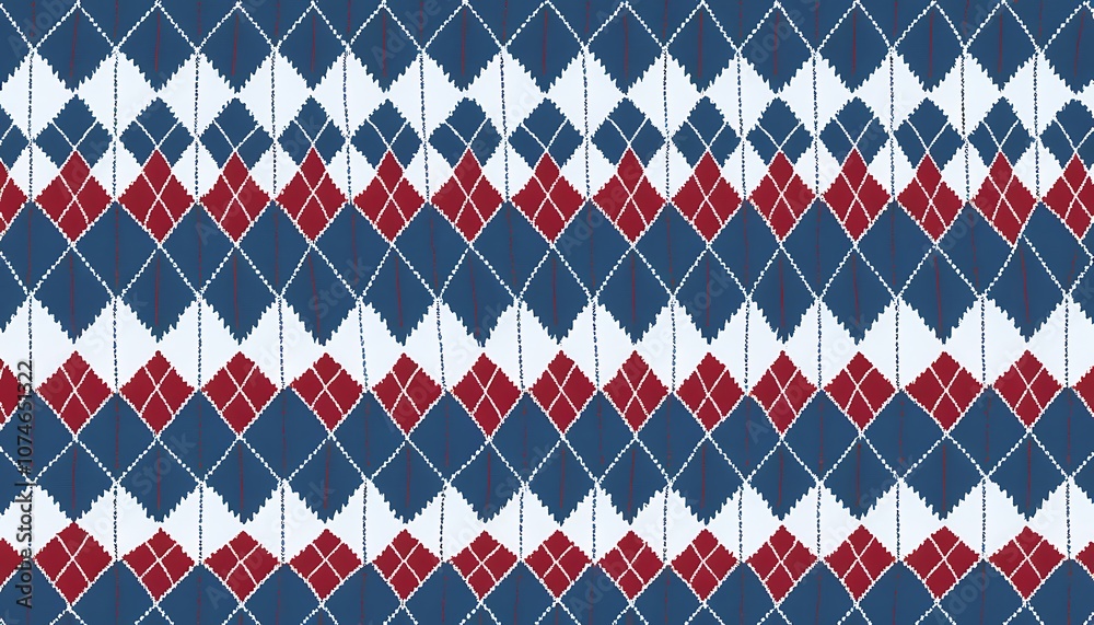 Argyle Pattern Fabric Textile Design Blue Red White. Argyle Pattern Fabric Textile Design Blue Red White.