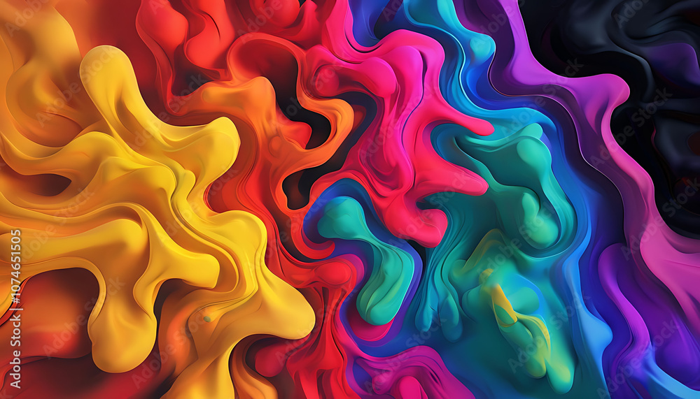 Fototapeta premium Abstract colorful background, energy flow: ethereal streams of color harmony - Abstract neon fractal wallpaper with space, dynamic spectrum swirls in radiant flow