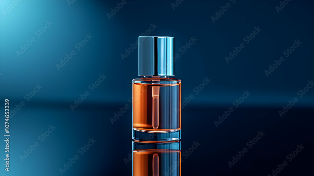 Glass Bottle with Dropper on Blue Background - 3D Render Glass Bottle with Dropper on Blue Background - 3D Render