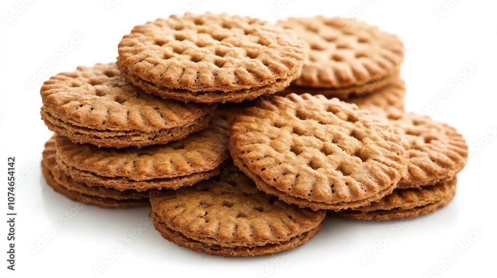 A stack of golden brown cookies with a crispy texture.  Perfect for a sweet treat or a snack.
