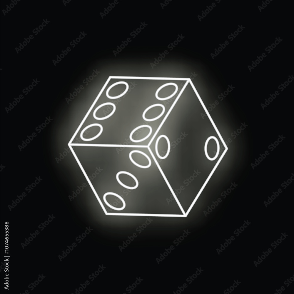 White neon dice glowing on a black background, perfect for a casino or gambling concept White neon dice glowing on a black background, perfect for a casino or gambling concept
