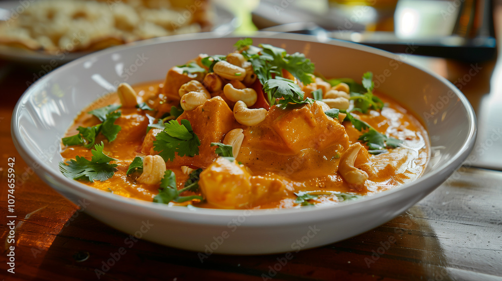 Vegetable Korma with Creamy Mildly Spiced Sauce and Cashew Garnish Vegetable Korma with Creamy Mildly Spiced Sauce and Cashew Garnish
