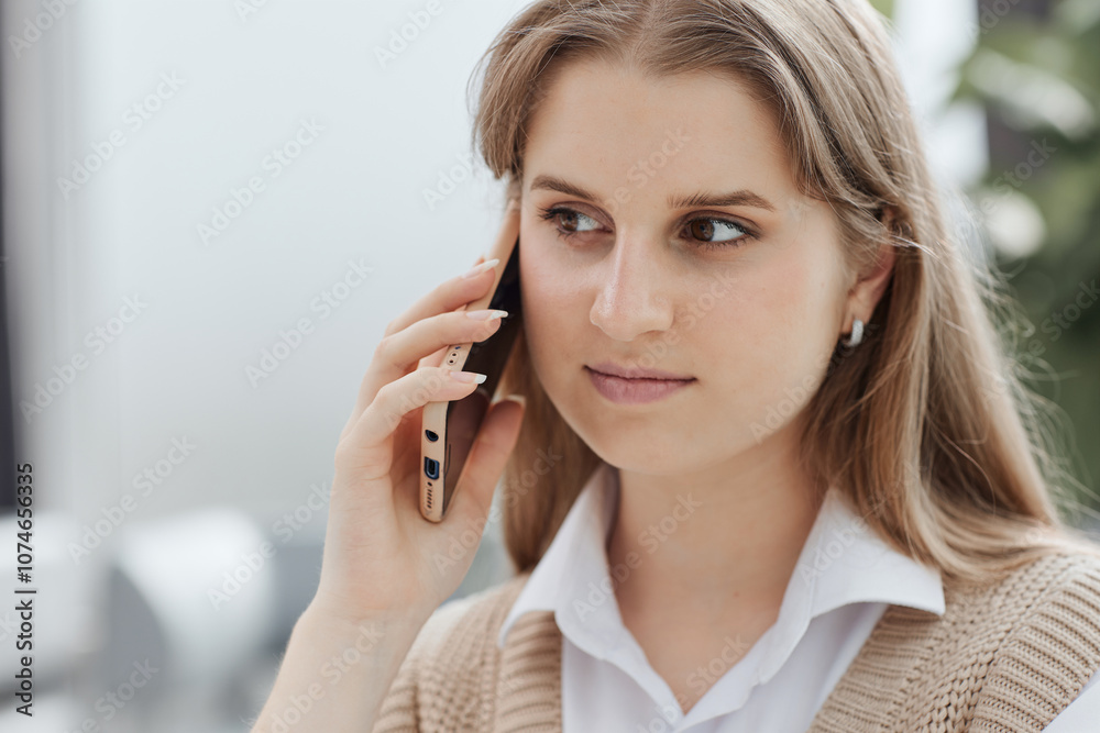 Young charming woman calling with cell telephone Young charming woman calling with cell telephone