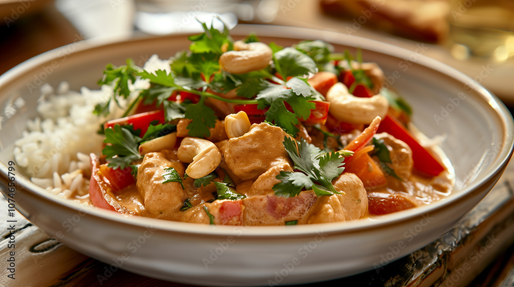 Vegetable Korma with Creamy Mildly Spiced Sauce and Cashew Garnish Vegetable Korma with Creamy Mildly Spiced Sauce and Cashew Garnish