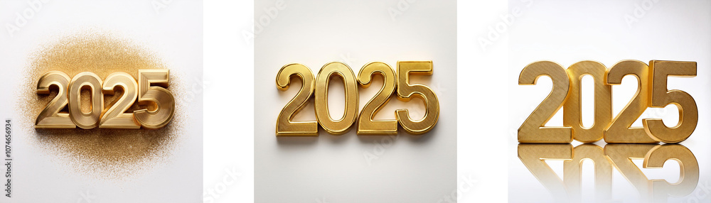 Three versions of the year 2025, each with subtle differences in how the golden numbers are presented. Three versions of the year 2025, each with subtle differences in how the golden numbers are presented.