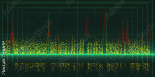 Abstract  background color graph from points in audio wave on dark. Technology concept virtual points data.  Banner for business, science and technology data analytics. Big Data.