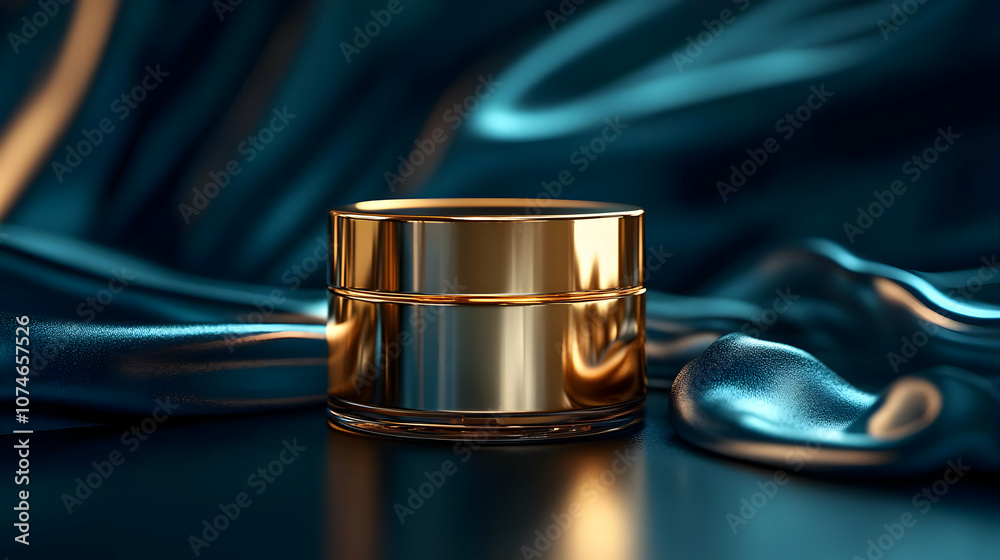 Golden Jar on a Blue Silk Fabric - 3D Illustration