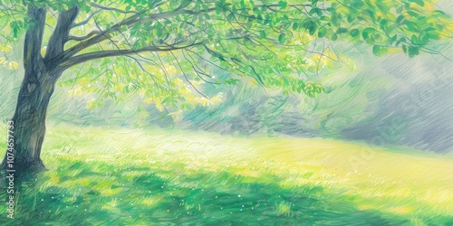 Park in spring tree landscape outdoors.