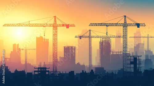 Obraz na płótnie Construction at Sunset w salonie