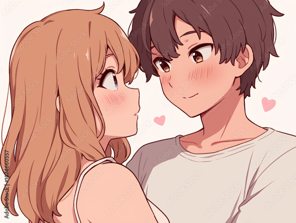 Cute Anime Couple in Love: A Romantic Illustration