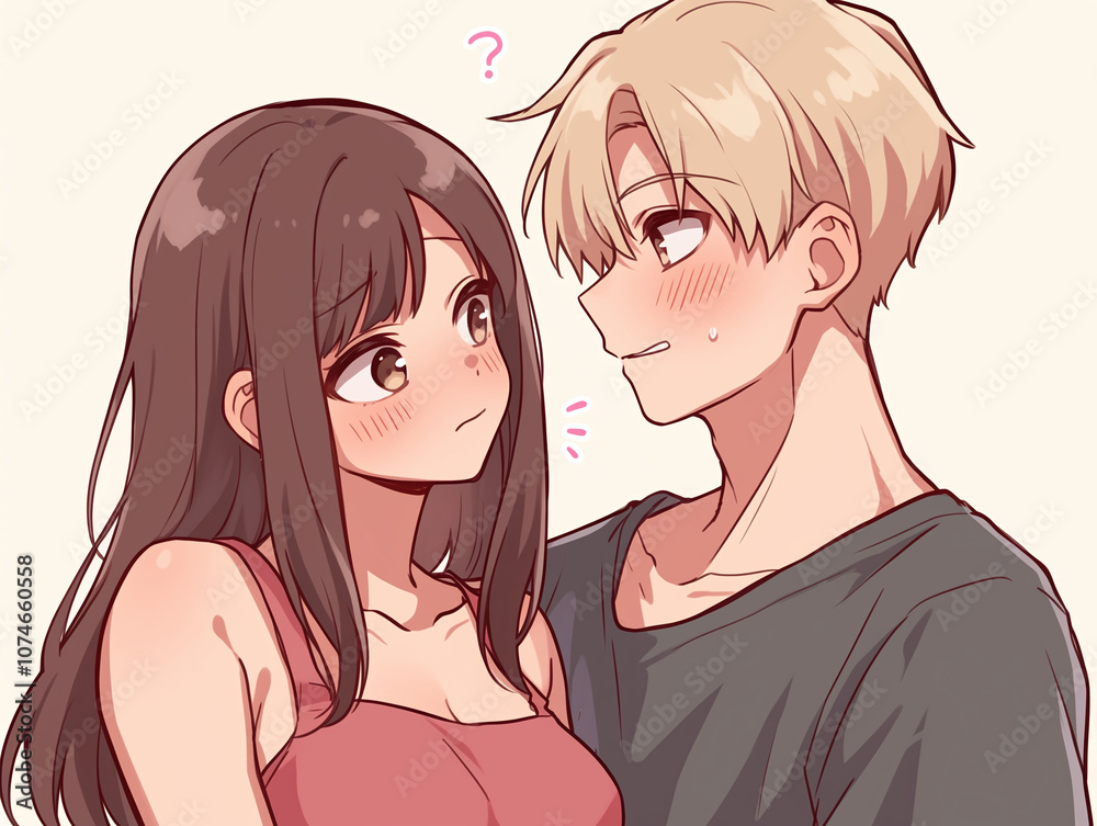 Cute Anime Couple in Love - Digital Art Illustration Cute Anime Couple in Love - Digital Art Illustration