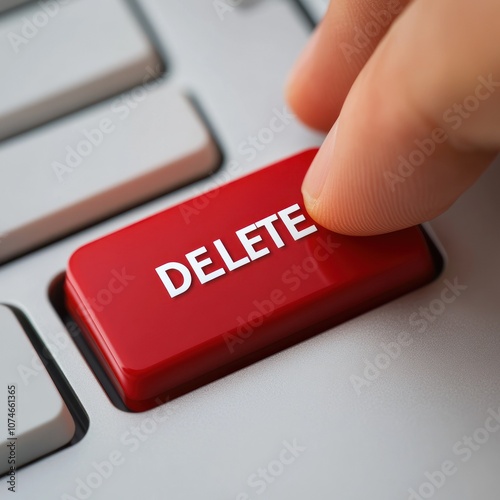 Close-up of a red delete key being pressed down. photo