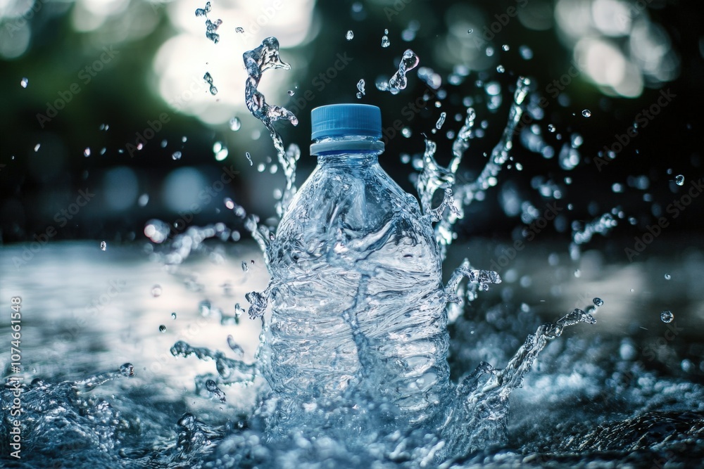 Water Bottle Splashing into Water with a Large Splash Water Bottle Splashing into Water with a Large Splash