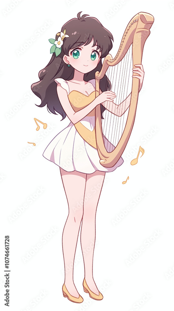 Anime Girl Playing Harp: A Cute Illustration Anime Girl Playing Harp: A Cute Illustration