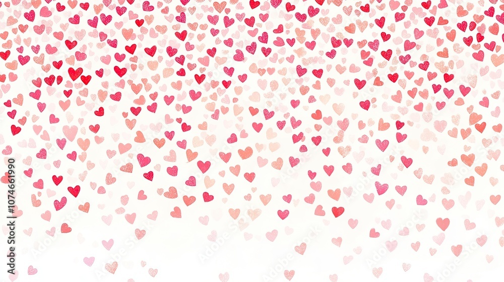 Charming heart pattern with cascading pink and red hearts on white background Charming heart pattern with cascading pink and red hearts on white background