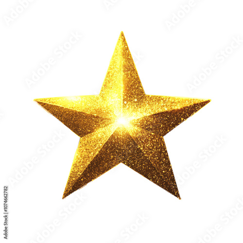 Una stella di Natale tridimensionale color oro, scintillante al centro,  su uno sfondo bianco trasparente da personalizzare con auguri e marchi