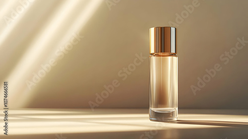 Golden Glass Bottle with Light Rays 3D Rendering