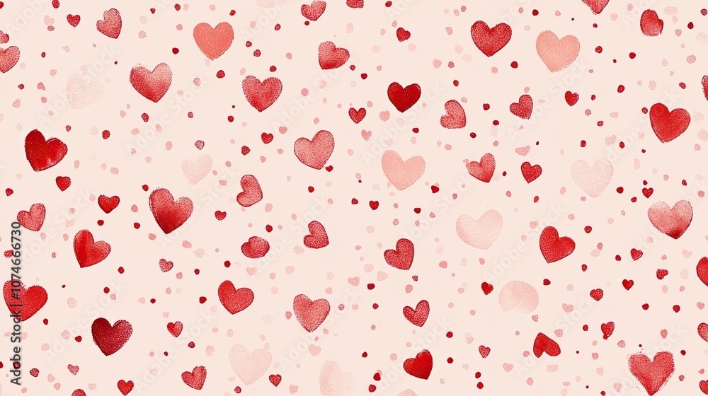 Romantic red and pink hearts pattern on light background